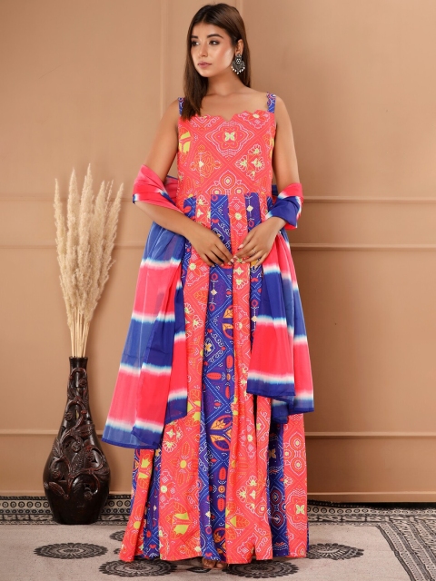 

NeshamaKurti Women Blue Printed Cotton Ethnic Dress With Dupatta
