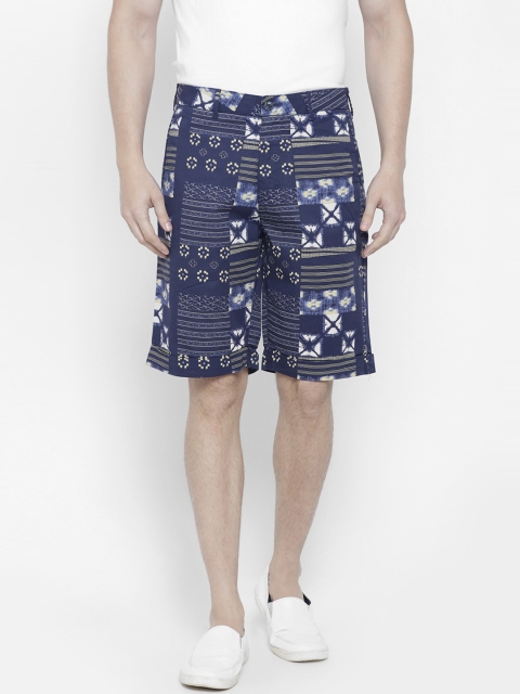 

ColorPlus Men Navy Printed Shorts, Navy blue