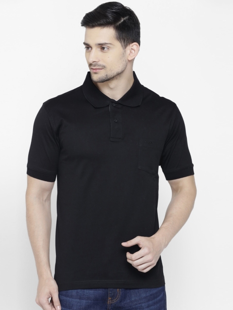 ColorPlus Men Black Solid Polo Collar T-shirt