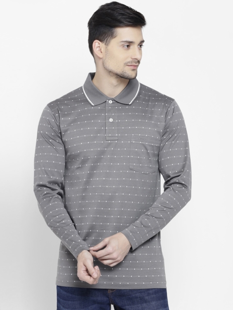 

ColorPlus Men Grey Self-Design Polo Collar T-shirt