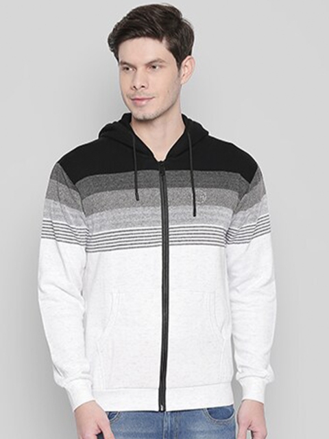 

Status Quo Men Black & White Striped Cotton Hooded Sweatshirt