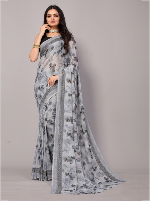 

Fashion FRICKS Grey & Black Floral Art Silk Saree