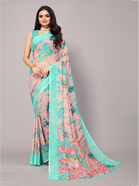 

Fashion FRICKS Sea Green & Peach Floral Art Silk Saree