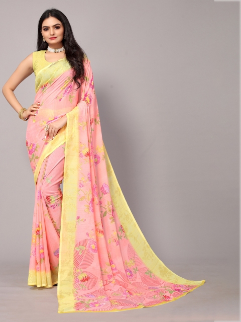 

Fashion FRICKS Peach-Coloured & Yellow Floral Art Silk Saree