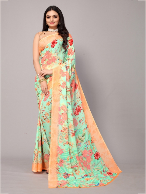 

Fashion FRICKS Orange & Green Floral Art Silk Saree