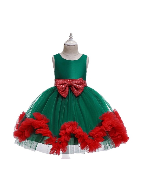 

R Cube Girls Green & Red Crepe Maxi Dress
