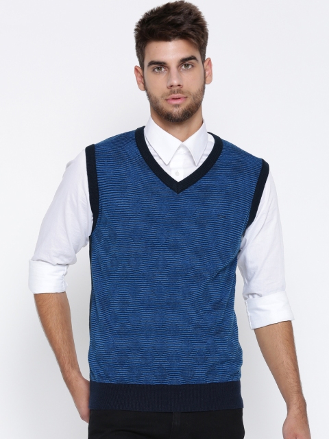 

ColorPlus Men Blue Self Design Sleeveless Sweater