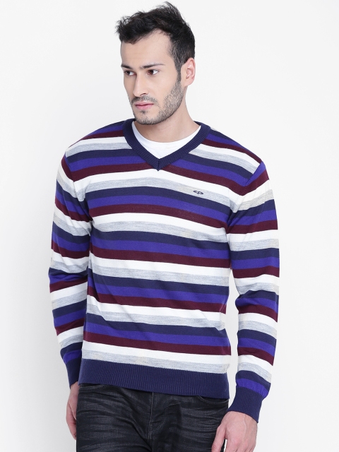 

ColorPlus Men Blue & White Striped Sweater