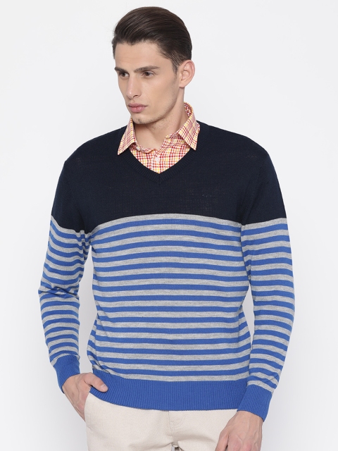 

ColorPlus Men Blue & Grey Striped Pullover