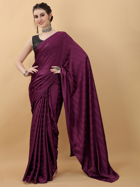 

kasee Burgundy & Silver-Toned Printed Striped Saree