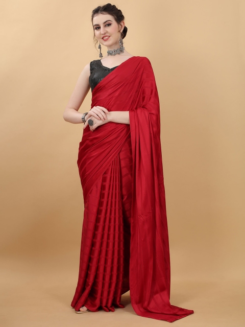

kasee Red & Silver-Toned Printed Striped Saree