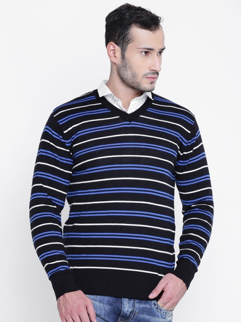 

ColorPlus Men Black & Blue Striped Sweater