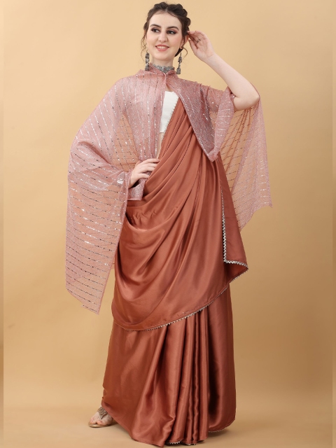 

kasee Peach-Coloured & Gold-Toned Art Silk Heavy Work Saree With Koti