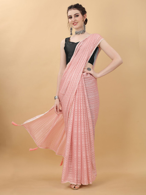 

kasee Pink Printed Striped Satin Saree