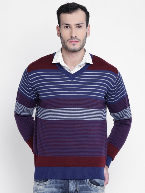 

ColorPlus Men Blue & Maroon Striped Sweater