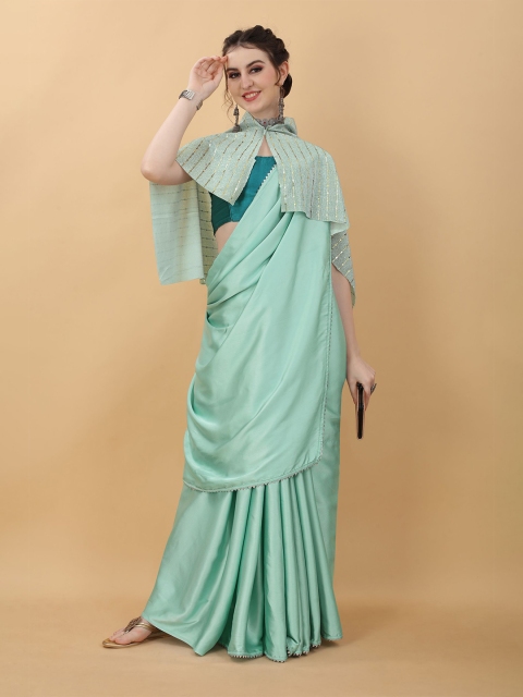 

kasee Sea Green & Silver-Toned Art Silk Heavy Work Saree With Koti