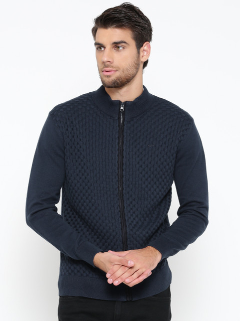 

ColorPlus Men Navy Blue Self-Design Cardigan