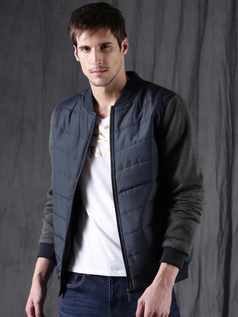 

WROGN Men Navy Blue Solid Jacket