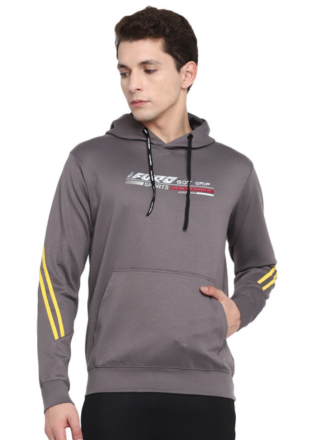 

FURO by Red Chief Men Grey Typography Printed Hooded Sweatshirt