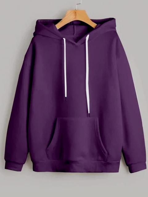 

VEIRDO Men Purple Fleece Hooded Sweatshirt