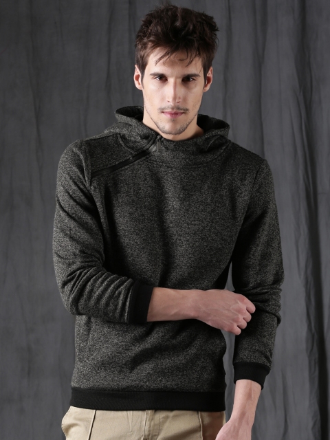 

WROGN Men Charcoal Grey Solid Hooded Sweatshirt