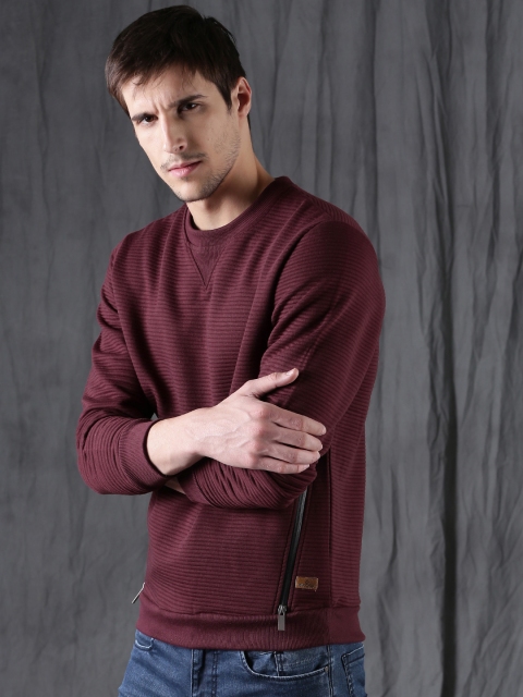 

WROGN Men Maroon Striped Sweatshirt