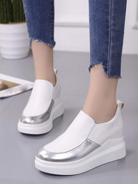 

Prasking Women White Suede Slip-On Sneakers
