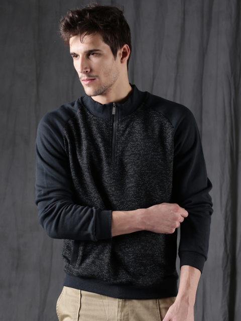 

WROGN Men Navy Blue Self Design Sweatshirt