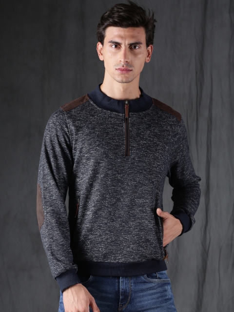 

WROGN Men Navy Patterned Sweatshirt, Navy blue