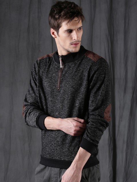 

WROGN Men Charcoal Grey Self Design Sweatshirt