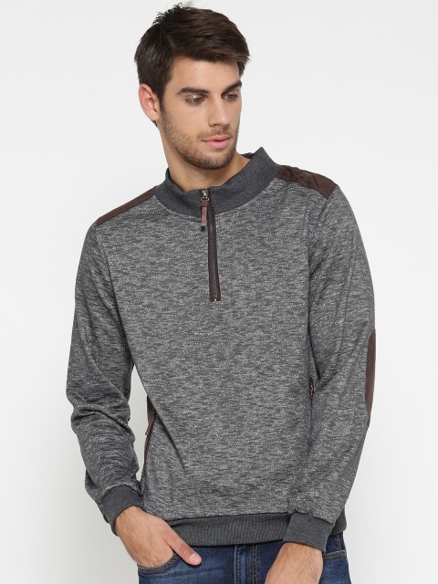 

WROGN Men Grey Melange Patterned Sweatshirt
