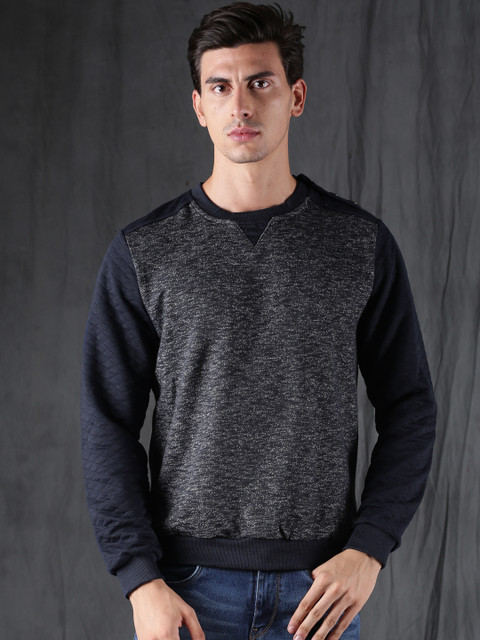 

WROGN Men Navy Patterned Sweatshirt, Navy blue