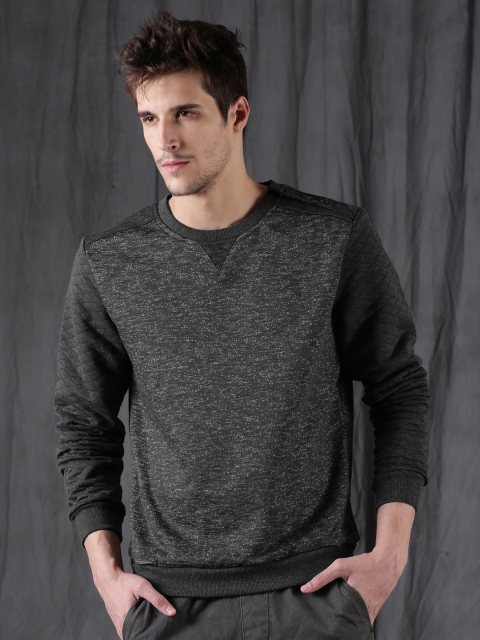 

WROGN Men Charcoal Grey Self Design Sweatshirt