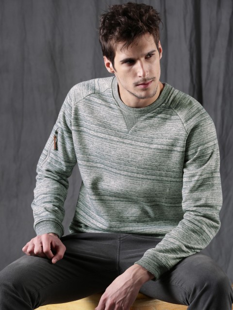 

WROGN Men Grey Striped Sweatshirt