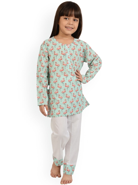 

frangipani Girls Pack Of 3 White & Blue Printed Pure Cotton Night suit