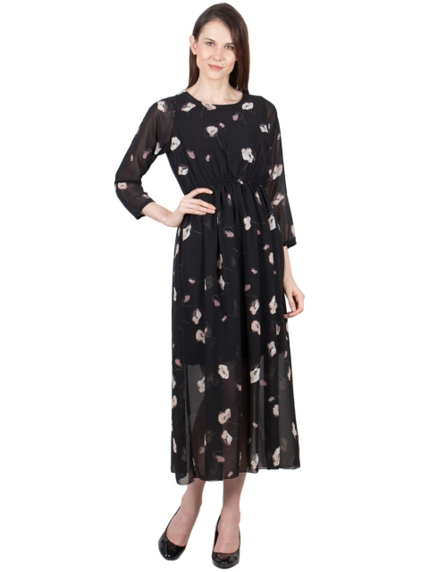 

Gaurgeous Women Black Floral Crepe Maxi Dress