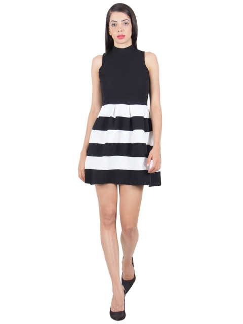 

Gaurgeous Women Black & Off White Striped Cotton Mini Dress