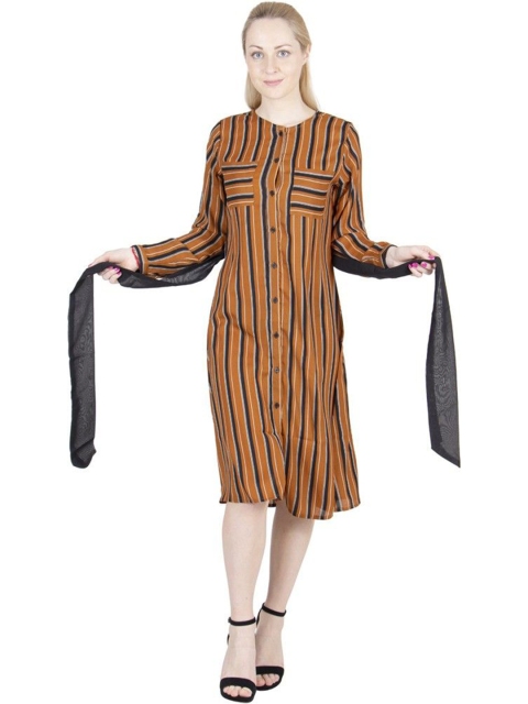 

Gaurgeous Mustard Yellow & Black Striped Crepe A-Line Dress