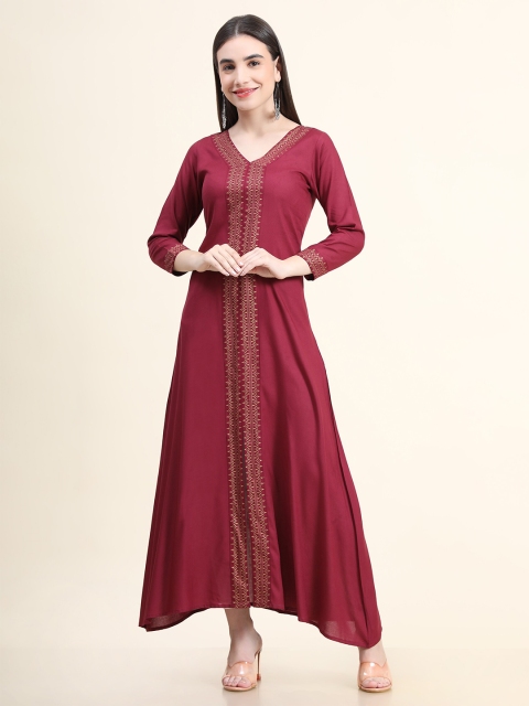 

DAEVISH Maroon Solid Ethnic Maxi Dress