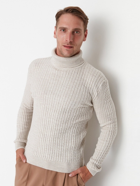 

Trendyol Men Cream-Coloured Acrylic Ribbed Pullover