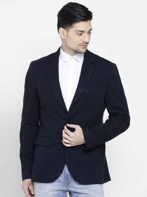 

ColorPlus Navy Patterned Single-Breasted Tailored Fit Casual Blazer, Navy blue