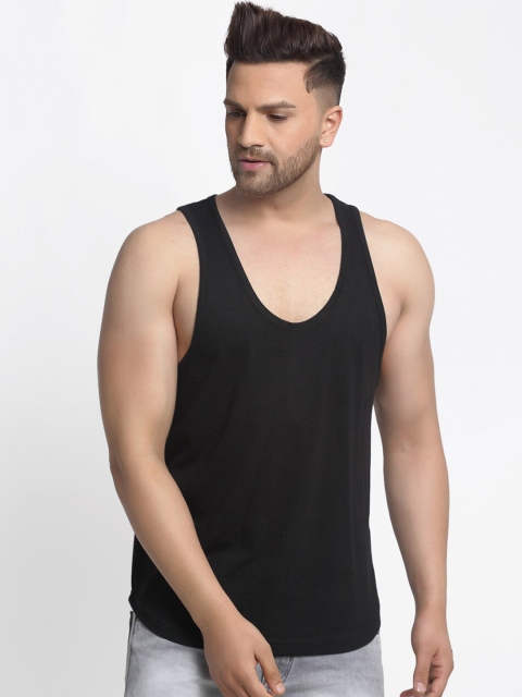 

Friskers Men Black Solid Cotton Innerwear Gym Vests