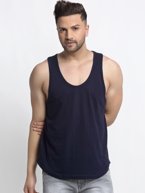 

Friskers Men Navy Blue Solid Cotton Innerwear Vests