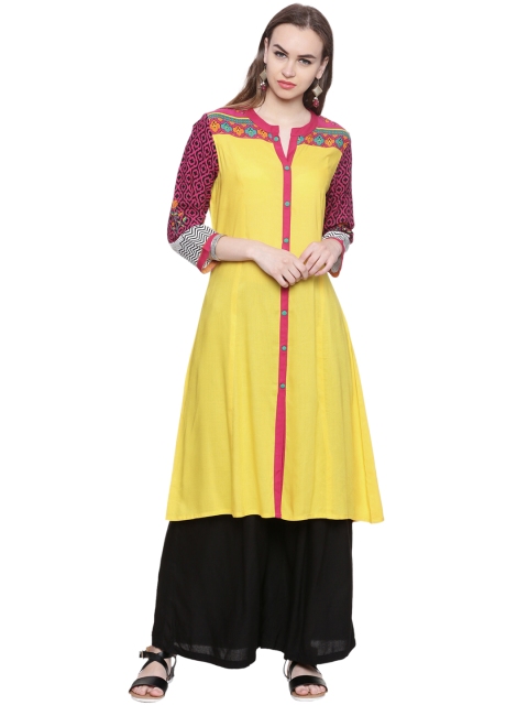 

Evam Women Yellow Solid A-Line Kurta