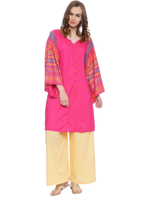 

Evam Women Pink Solid Straight Kurta