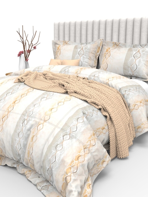 

THE WHITE MOSS Orange & White Floral 350 TC King Bedsheet with 2 Pillow Covers