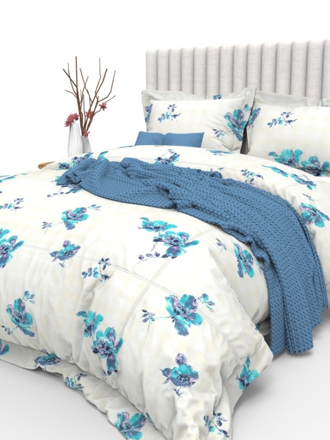 

THE WHITE MOSS Blue Floral 350 TC King Bedsheet with 2 Pillow Covers
