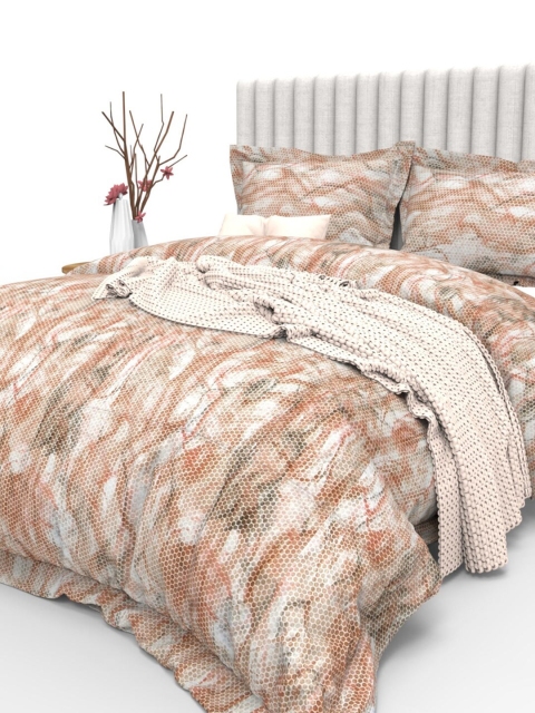 

THE WHITE MOSS Brown & Off White 350 TC King Bedsheet with 2 Pillow Covers