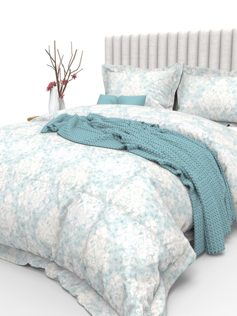 

THE WHITE MOSS Blue Floral 350 TC King Bedsheet with 2 Pillow Covers