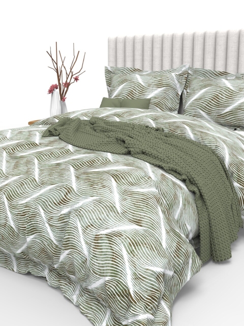 

THE WHITE MOSS Green & White Striped 350 TC King Bedsheet with 2 Pillow Covers